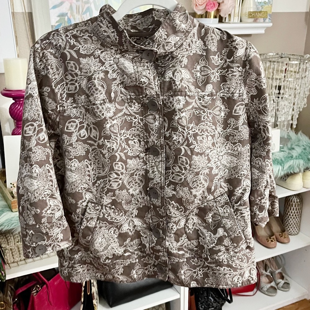 Croft & Barrow paisley floral 3/4 sleeve button down jacket size Petite MP